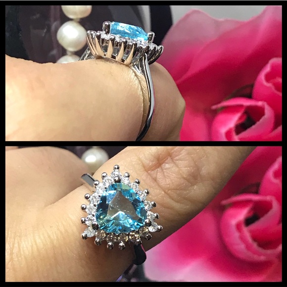 Lovely aquamarine and white sapphire ring - Picture 8 of 8